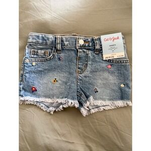 Cat & Jack Girls 4T Denim Shorts Floral Embroidered Daisy Frayed Hem MidRise NWT